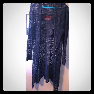 Navy Blue Embroidered Sweater Duster